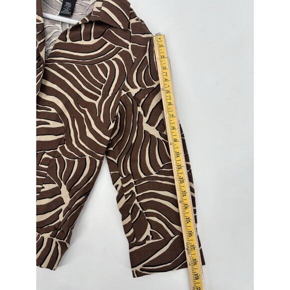 East 5th Button Up Womens Small Brown Zebra Striped Linen 3/4 Sleeves Collared - Picture 16 of 16